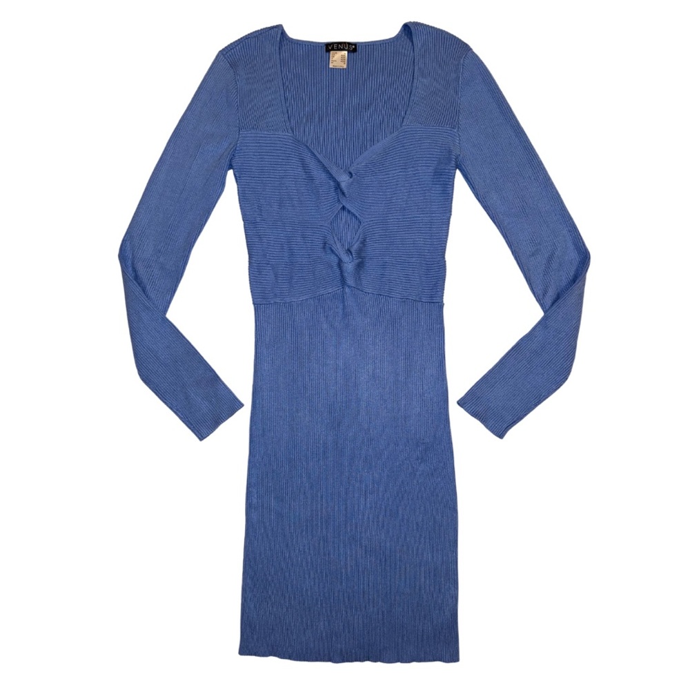 VENUS | NWOT | Blue Cutout Long Sleeve Ribbed Bodycon Sweater Dress Sz Medium - Picture 8 of 10